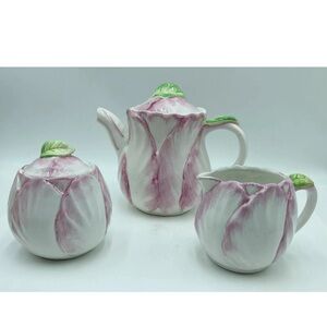 Easter Pink Spring Blossom Teapot Cream and Sugar Bombay Co. 1992